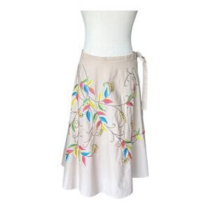 BCBGMAXAZRIA Floral Embroidered Flared A-Line Skirt Tan Neutral 100% Cotton L